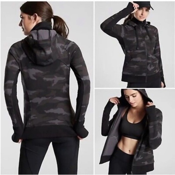 Athleta Jackets & Blazers - Athleta M Triumph Camo Printed Hoodie Black & Gray Hoodie Sweatshirt M
